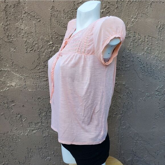 American Eagle Peach Swiss Dot Embellished Cap Sleeve Top - Picture 11 of 12